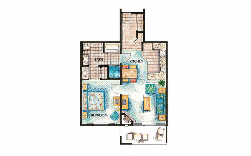 One Bedroom Floor Plan A at Grand Pacific Palisades Resort in Carlsbad, California