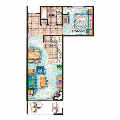 One Bedroom Floor Plan B at Grand Pacific Palisades Resort in Carlsbad, California