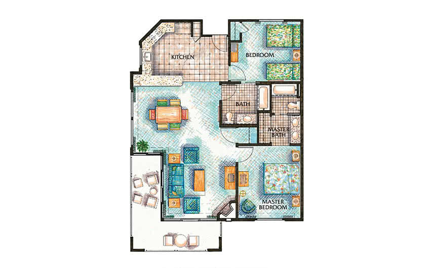Two Bedroom Floor Plan at Grand Pacific Palisades Resort in Carlsbad, California
