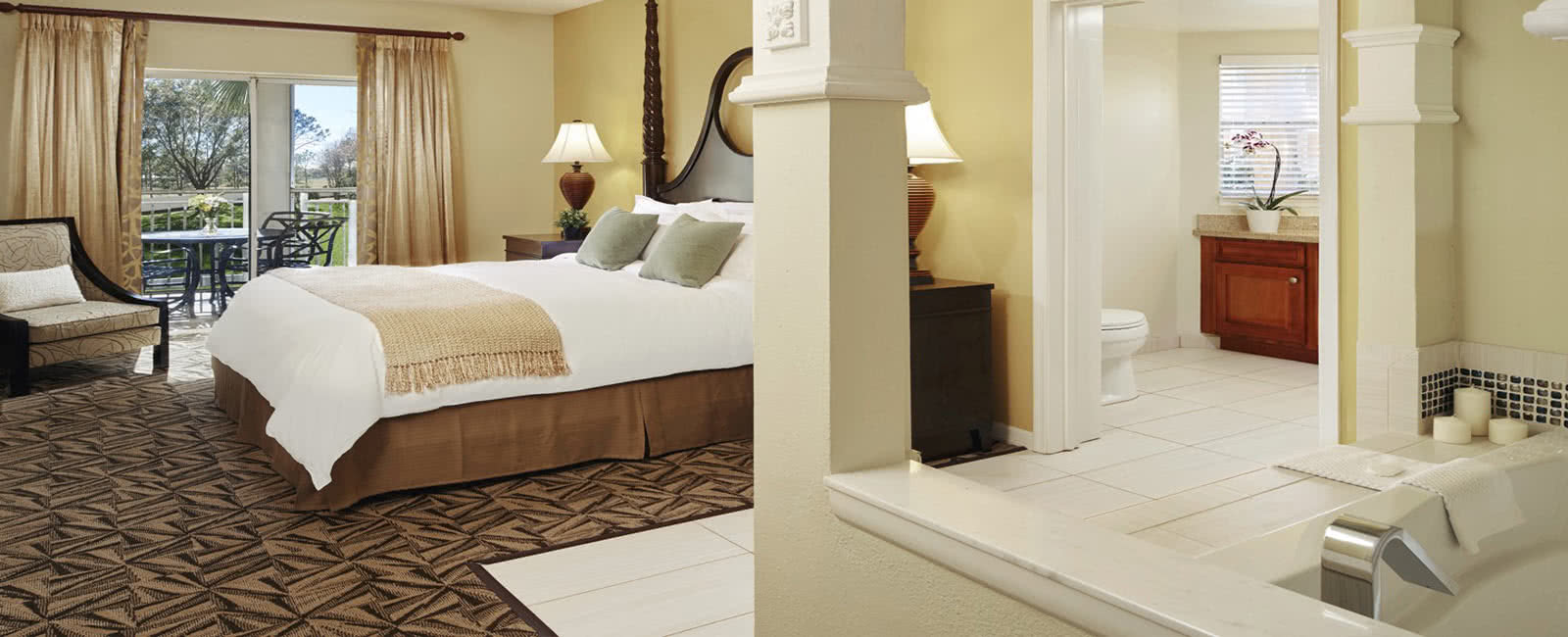 Bedroom and Tub at Hilton Grand Vacations Club at SeaWorld in Orlando, Florida