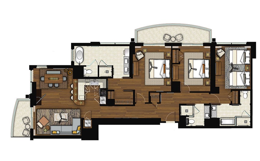 Two-Bedroom Penthouse Floor Plan at Grand Waikikian Resort in Honolulu, Hawaii