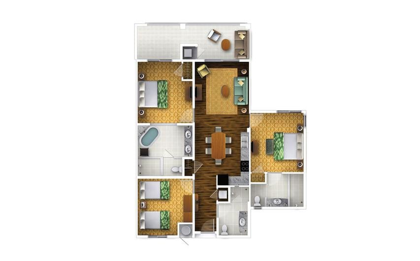 3-Bedroom Floor Plan at Kings' Land Resort in Waikoloa, Hawaii