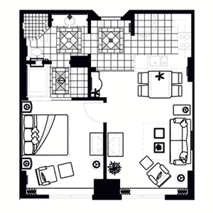 One Bedroom Floor Plan at Hilton Grand Vacations on Paradise in Las Vegas, Nevada