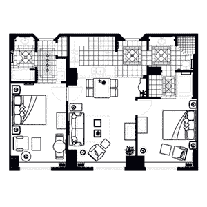 Two Bedroom Floor Plan at Hilton Grand Vacations on Paradise in Las Vegas, Nevada