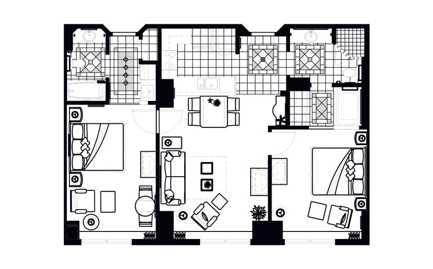 Two Bedroom Floor Plan at Hilton Grand Vacations on Paradise in Las Vegas, Nevada