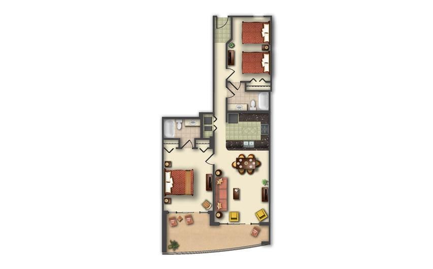Two-Bedroom Floor Plan at Anderson Ocean Club in Myrtle Beach, South Carolina